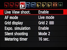 Canon EOS 7D LV options