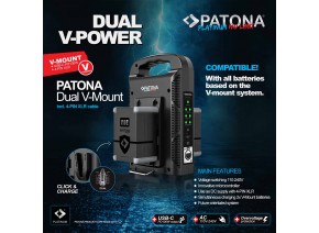 PATONA 1726 Platinum dvokanačni punjač za V-mount baterije 6A*2 USB-C: PD100W izlaz uklj. 4-pinski XLR kabl