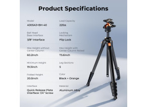 K&F Concept Aluminum Travel Camera Tripod with Arca Ball Head KF09.171 - slika 7