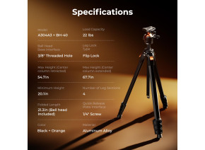 K&F Concept Aluminum Travel Camera Tripod with Arca Ball Head KF09.173 - slika 6